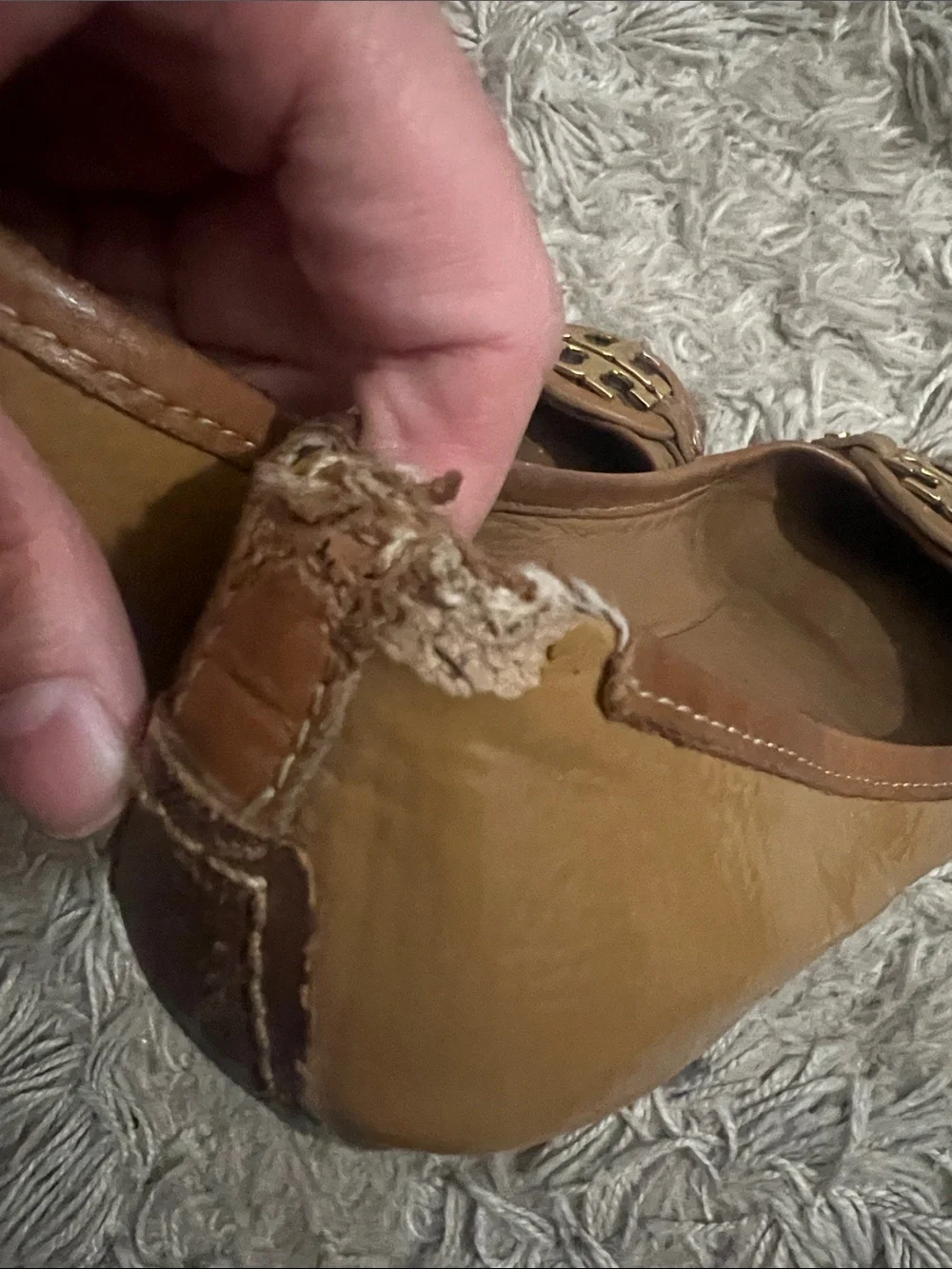 Tory Burch Women’s Brown Leather Ballet Flats with Gold Emblem - FLAWED